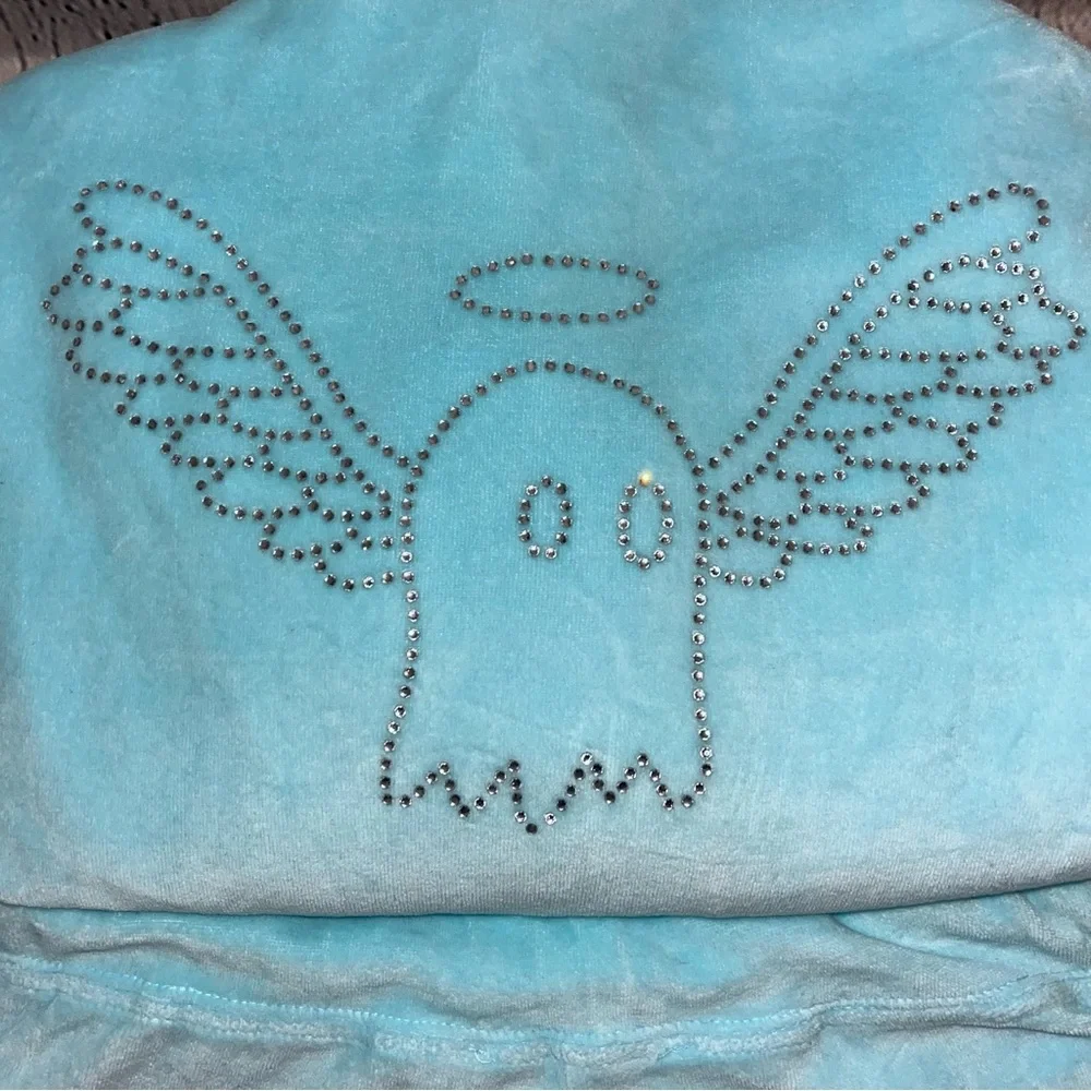 Vintage Y2K Lonely Ghost Blue Velour Bling Rhinestone Tracksuit Matching Set - Picture 13 of 15